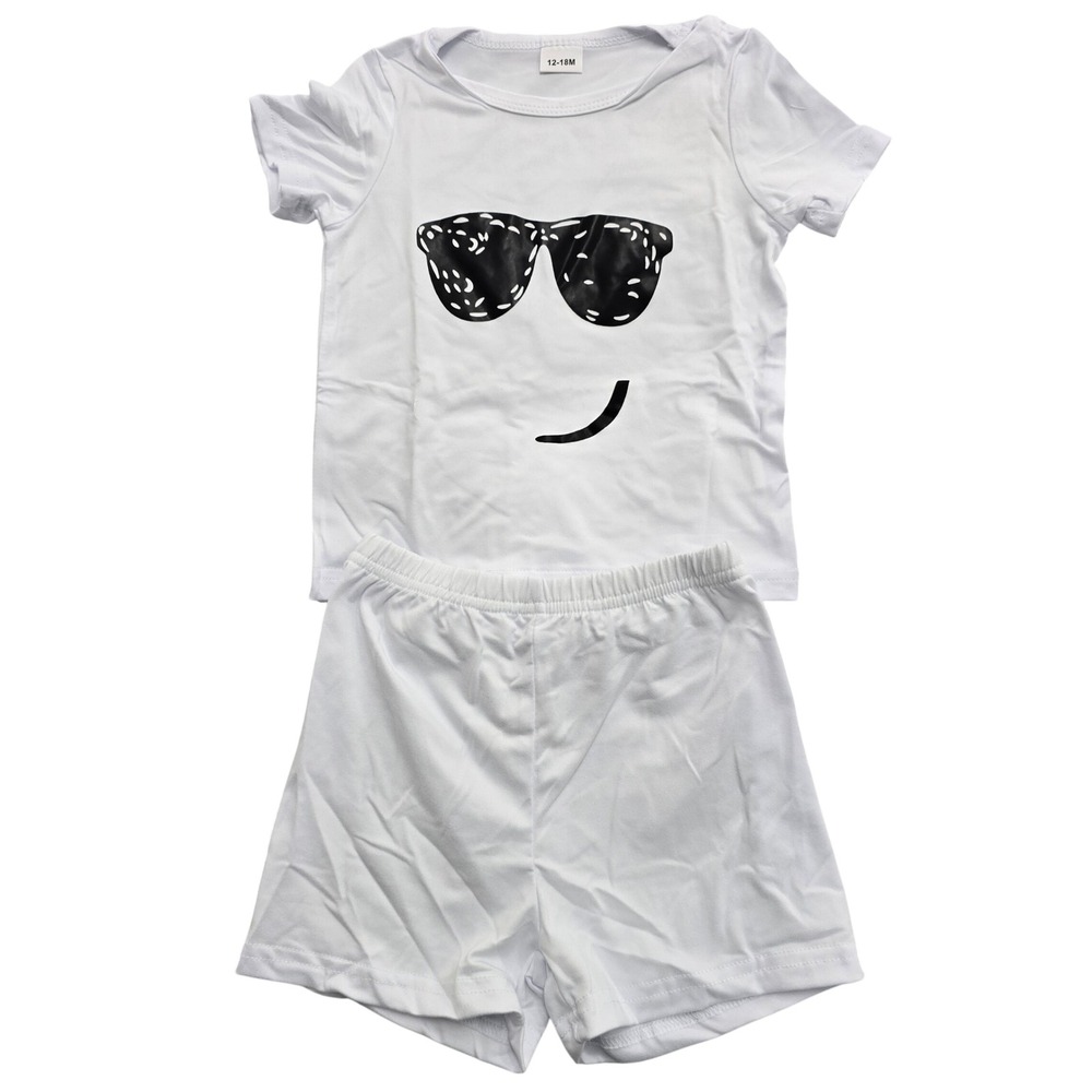 Baby Toddler White Sunglasses Smirk Graphic T-Shirt and Shorts Set 12-18M